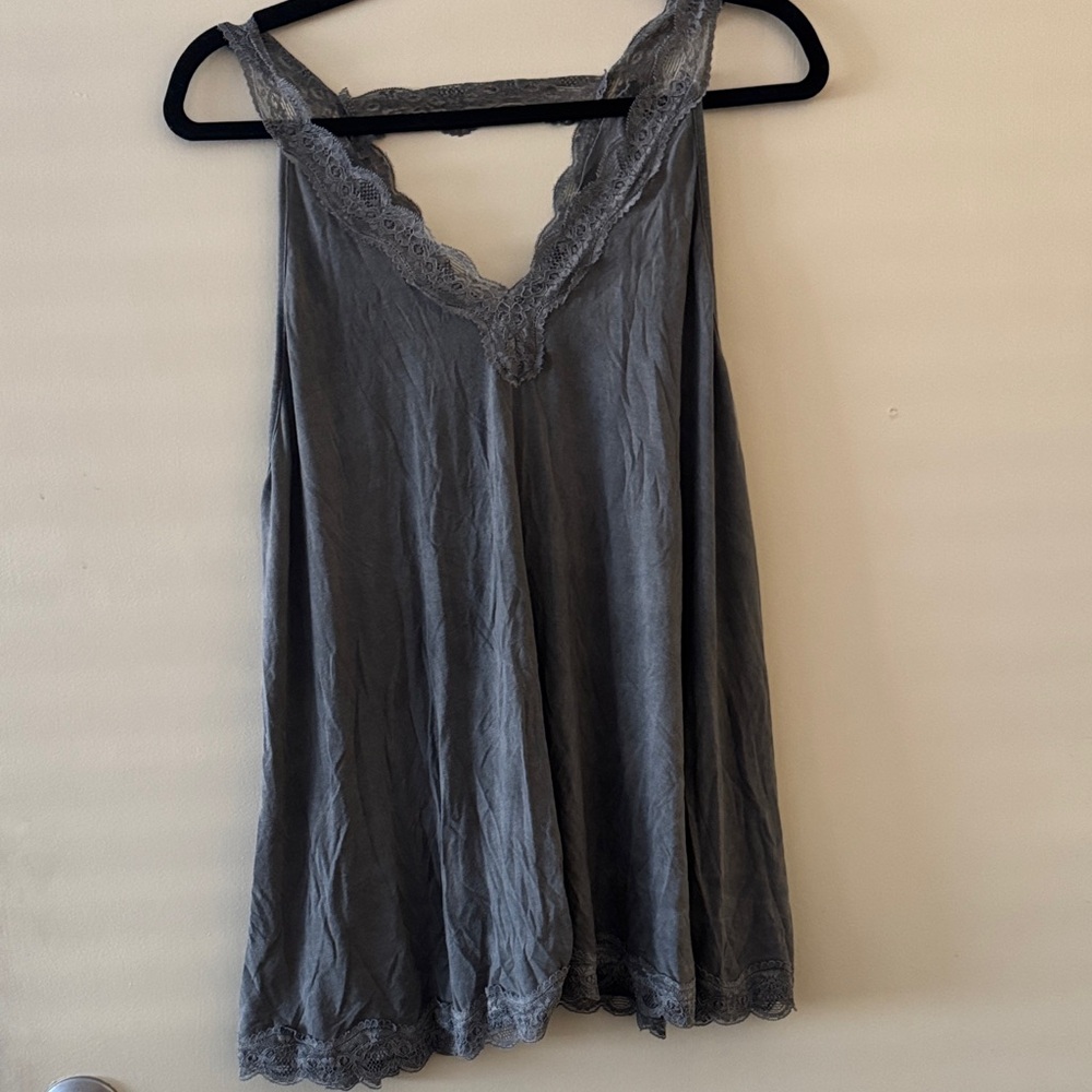 Gray Lace Trim Tank Top